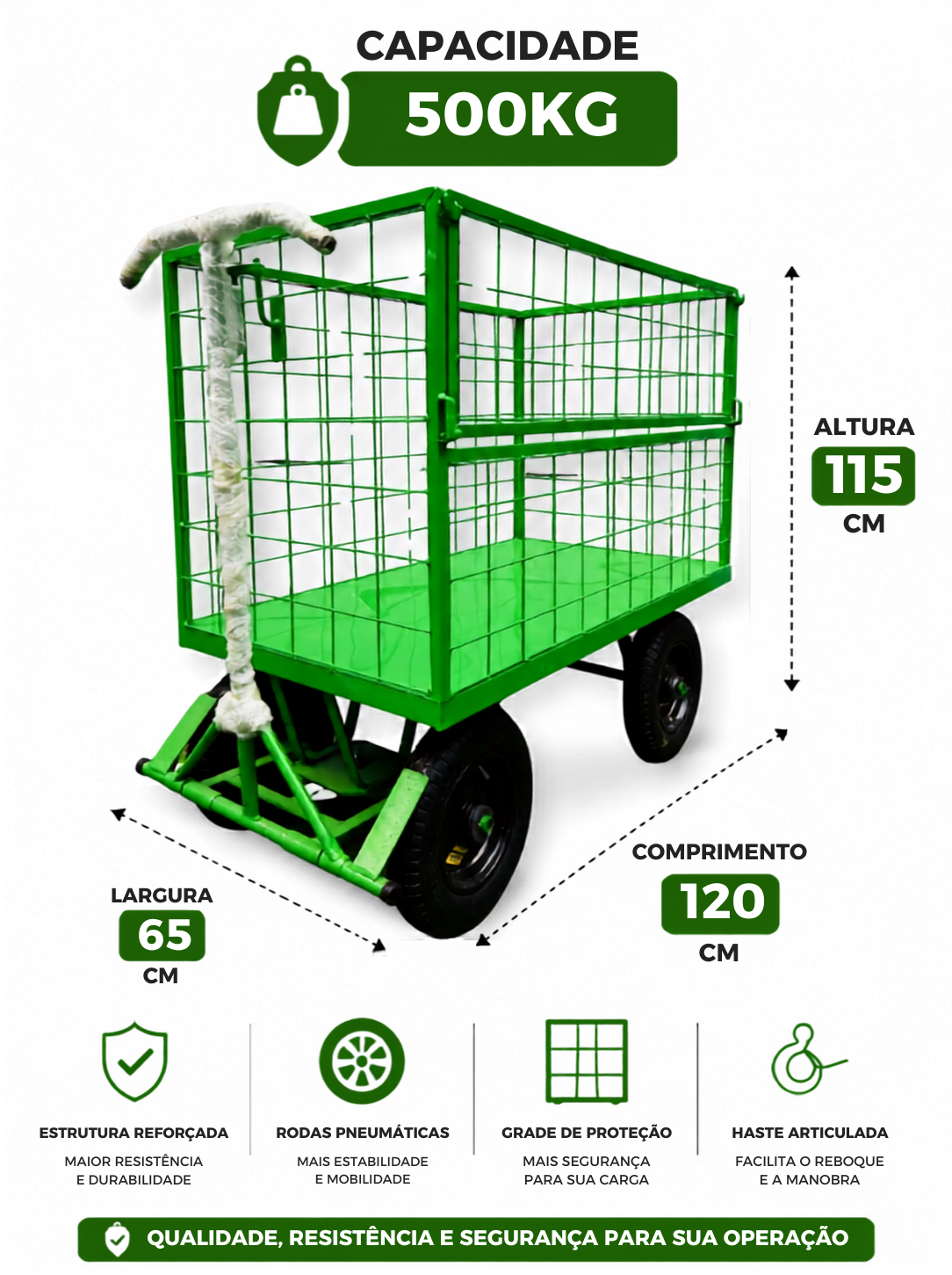 Carrinho Plataforma Fechado em Tela 5ª Roda com Meia Porta Lateral 500kg - Imagem 4