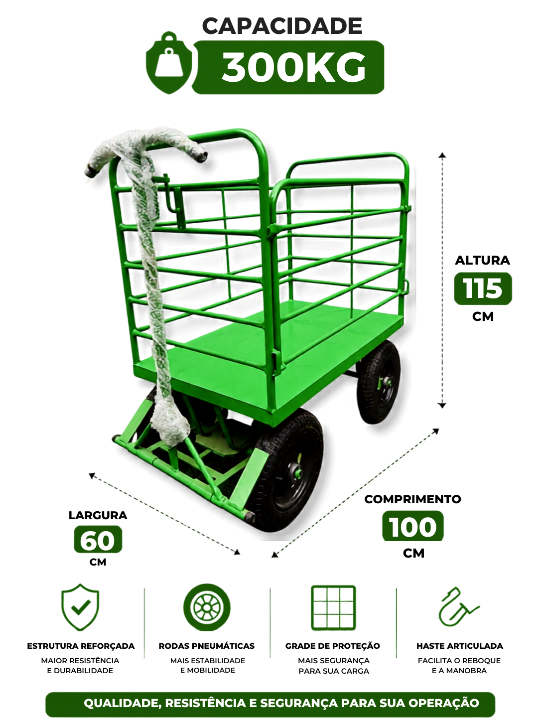 Carrinho Plataforma Fechado em Tubo 5ª Roda com Porta Lateral 300kg - Imagem 5