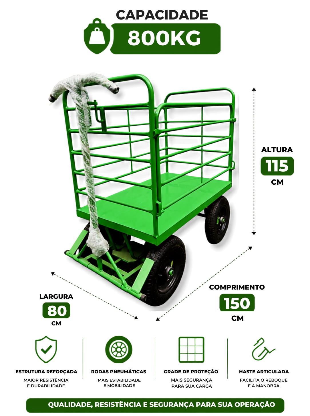Carrinho Plataforma Fechado em Tubo 5ª Roda com Porta Lateral 800kg - Imagem 5