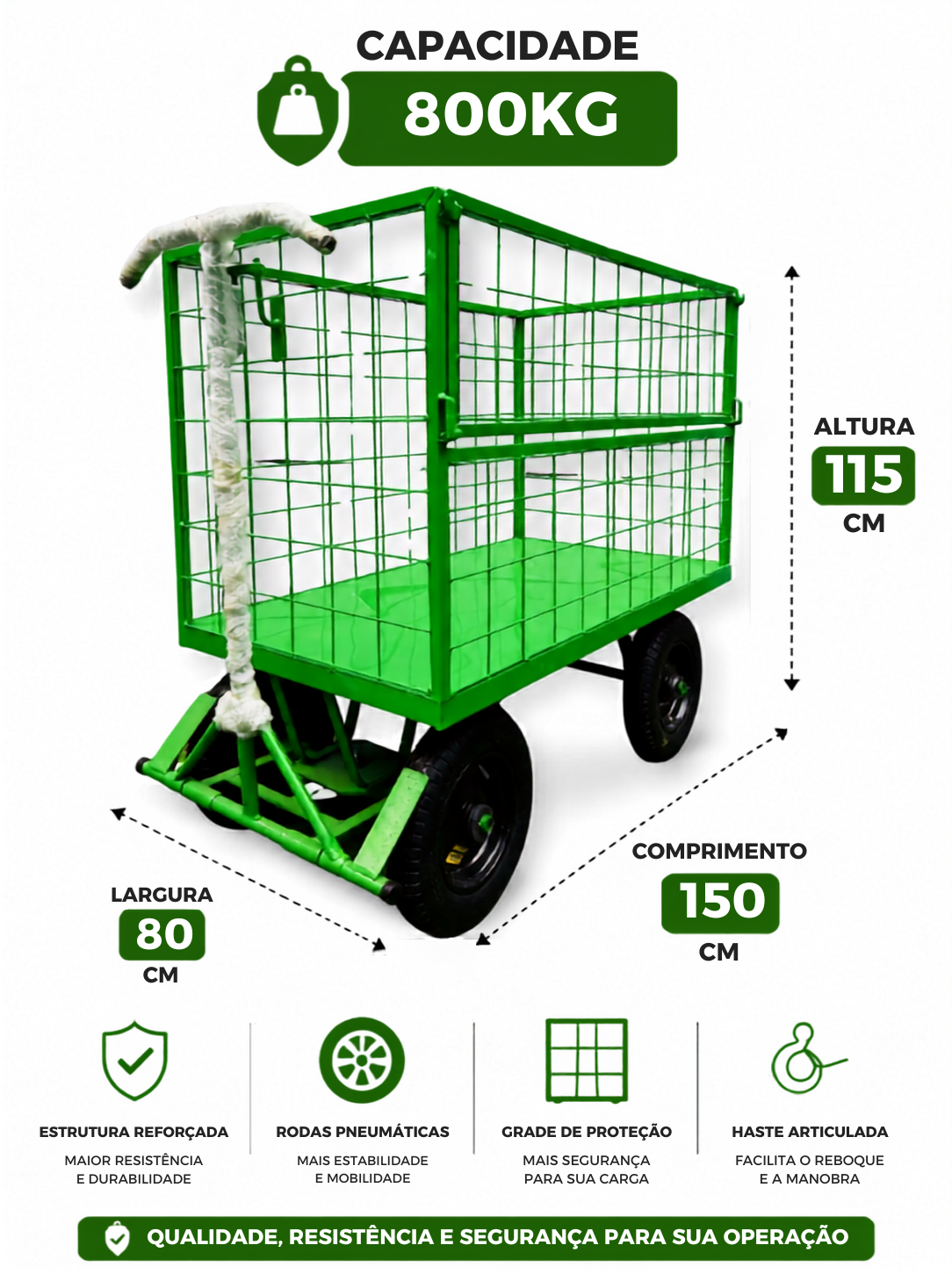 Carrinho Plataforma Fechado em Tela 5ª Roda com Meia Porta Lateral 800kg - Imagem 4