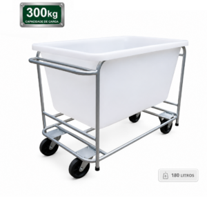 Carrinho Transporte Com Cuba Sem Tampa 180 Litros Até 300 Kg